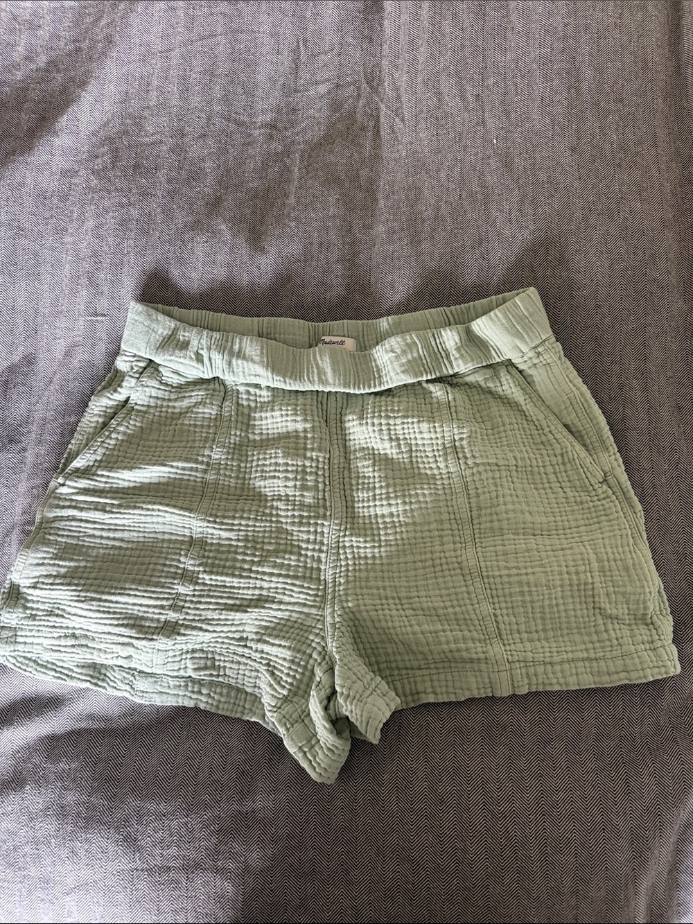 Madewell Light Green Quilted Cotton Athletic Shorts